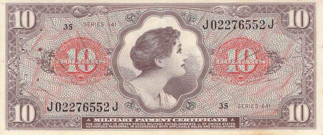USA MPC Series 641 p.M63 10 Dollar 1965 XF